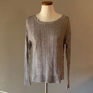 American Eagle Outfitters women’s rounded Neck open knit Sweater taupe open back